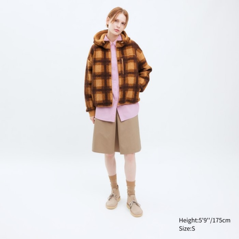 Sweat a Capuche Uniqlo Pile Lined Fleece Printed Full-Zip Femme Marron | 4264607