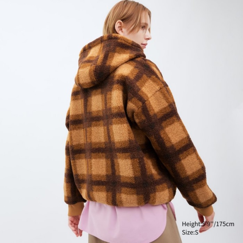 Sweat a Capuche Uniqlo Pile Lined Fleece Printed Full-Zip Femme Marron | 4264607