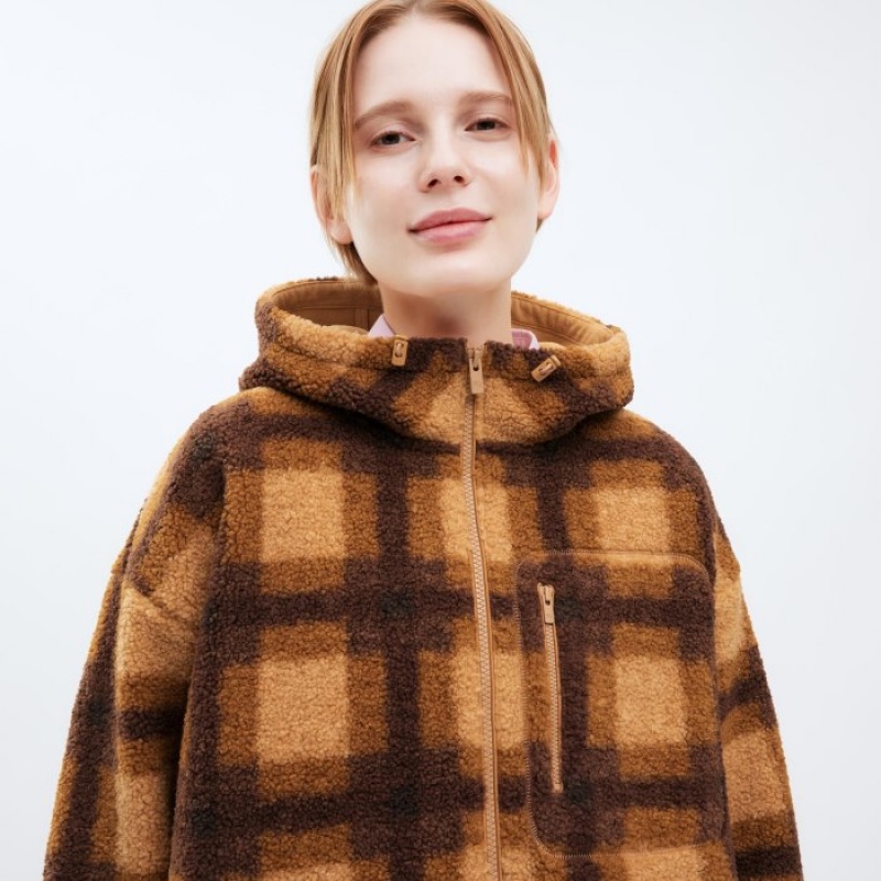 Sweat a Capuche Uniqlo Pile Lined Fleece Printed Full-Zip Femme Marron | 4264607