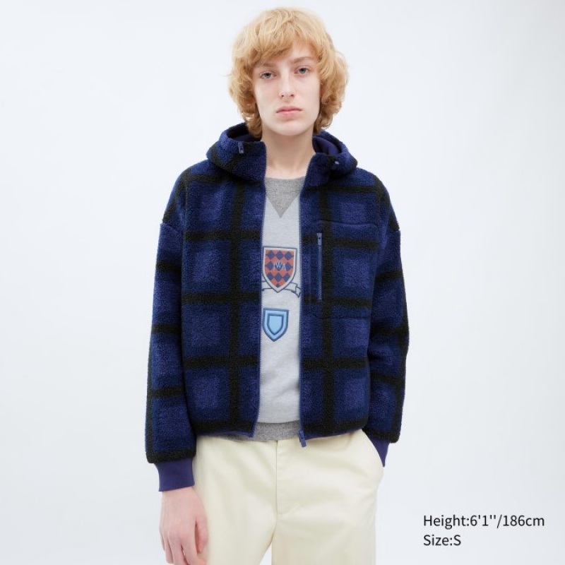 Sweat a Capuche Uniqlo Pile Lined Fleece Printed Full-Zip Femme Bleu Marine | 5182767