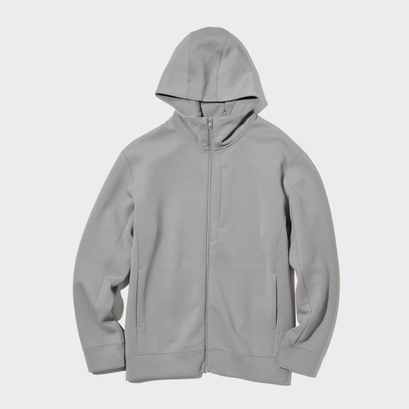 Sweat a Capuche Uniqlo Stretch Dry Sweat Long-sleeve Full-zip Homme Grise | 7860917
