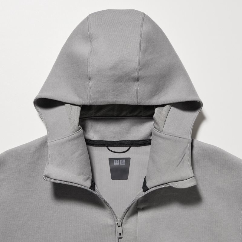 Sweat a Capuche Uniqlo Stretch Dry Sweat Long-sleeve Full-zip Homme Grise | 7860917
