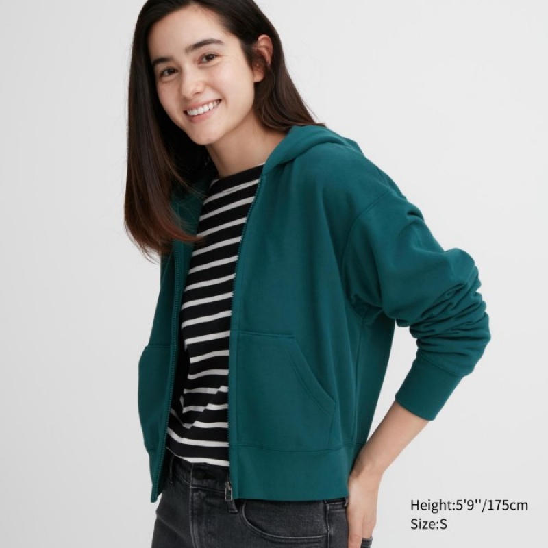 Sweat a Capuche Uniqlo Sweat Full-Zip Long-Sleeve Femme Vert | 9670686