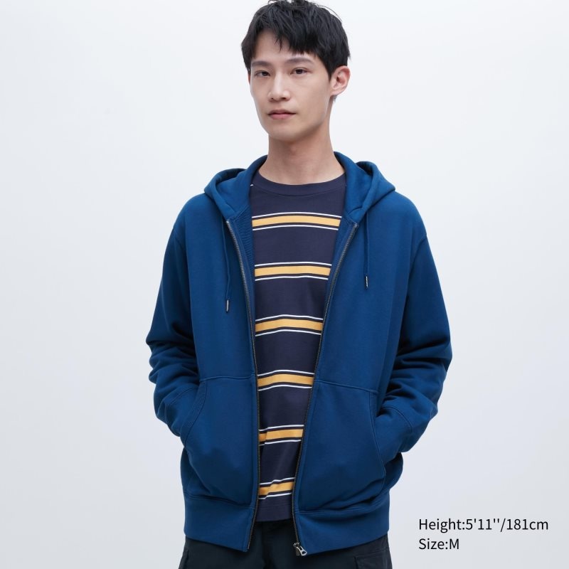 Sweat a Capuche Uniqlo Sweat Full-zip Homme Bleu | 7345559
