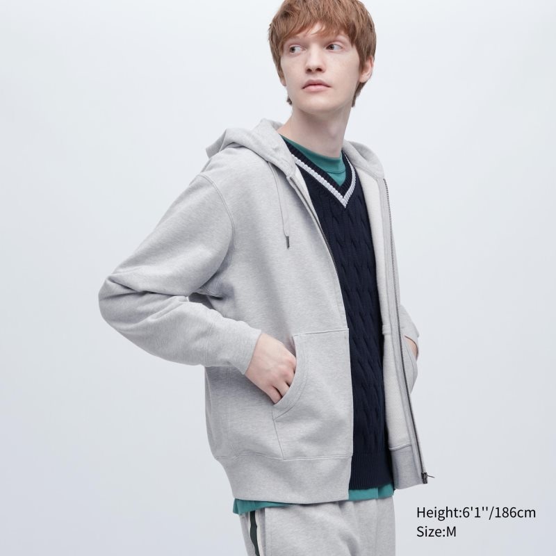 Sweat a Capuche Uniqlo Sweat Full-zip Homme Grise | 3478310