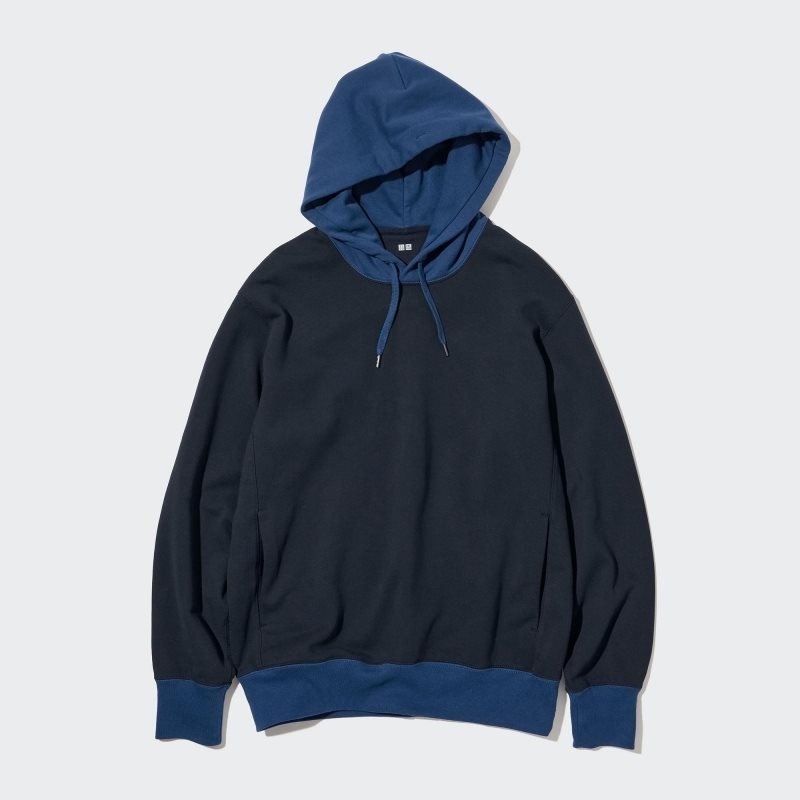 Sweat a Capuche Uniqlo Sweat Long-sleeve Pullover Color Block Homme Bleu | 1403172