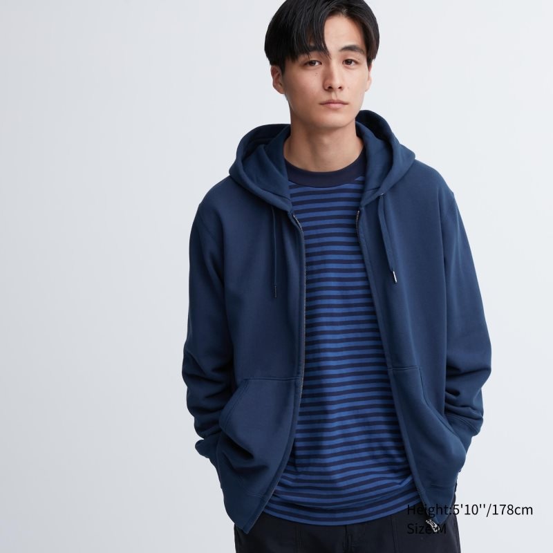 Sweat a Capuche Uniqlo Sweat Long-sleeve Full-zip Homme Bleu | 720007