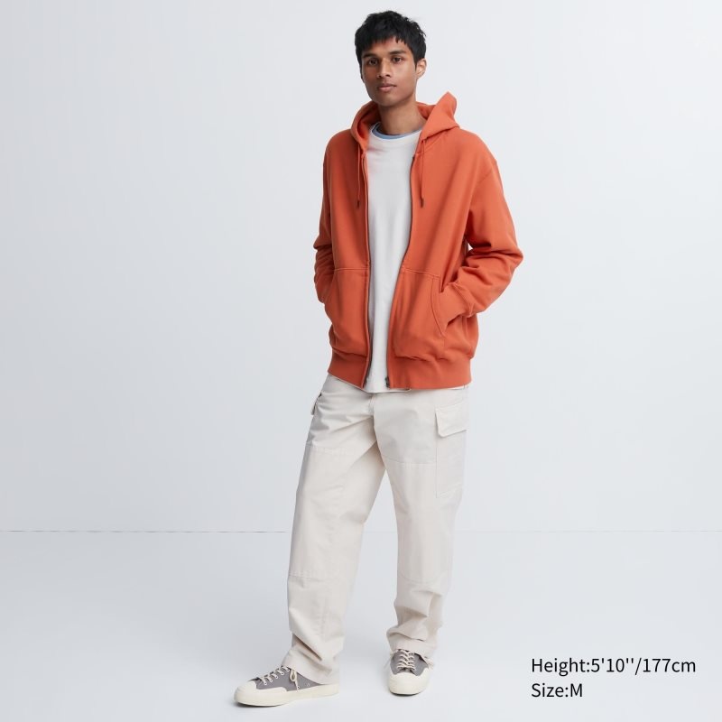 Sweat a Capuche Uniqlo Sweat Long-sleeve Full-zip Homme Orange | 2436031
