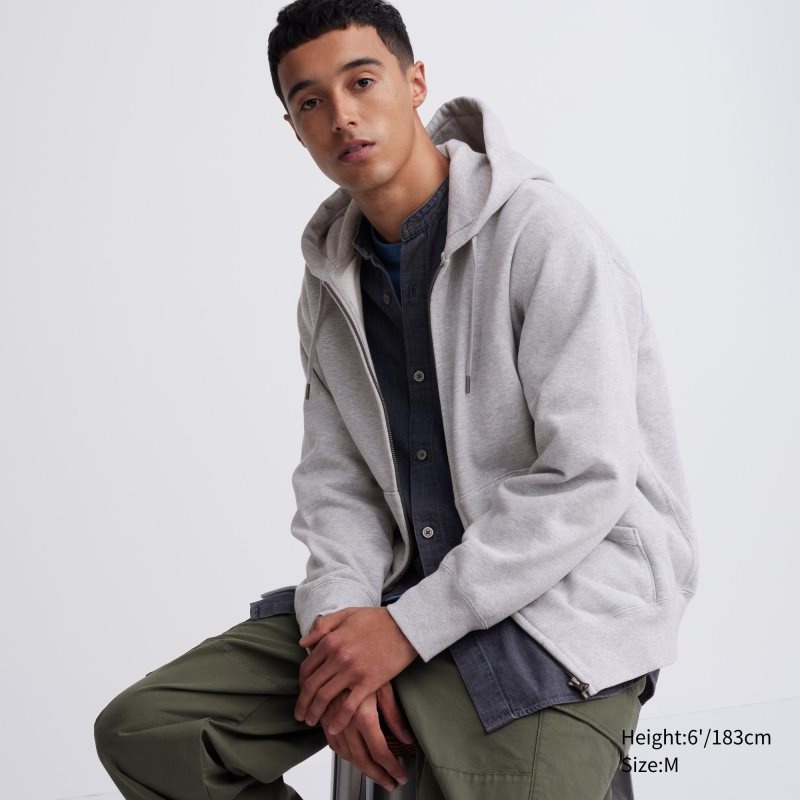 Sweat a Capuche Uniqlo Sweat Long-sleeve Full-zip Homme Grise | 5820383
