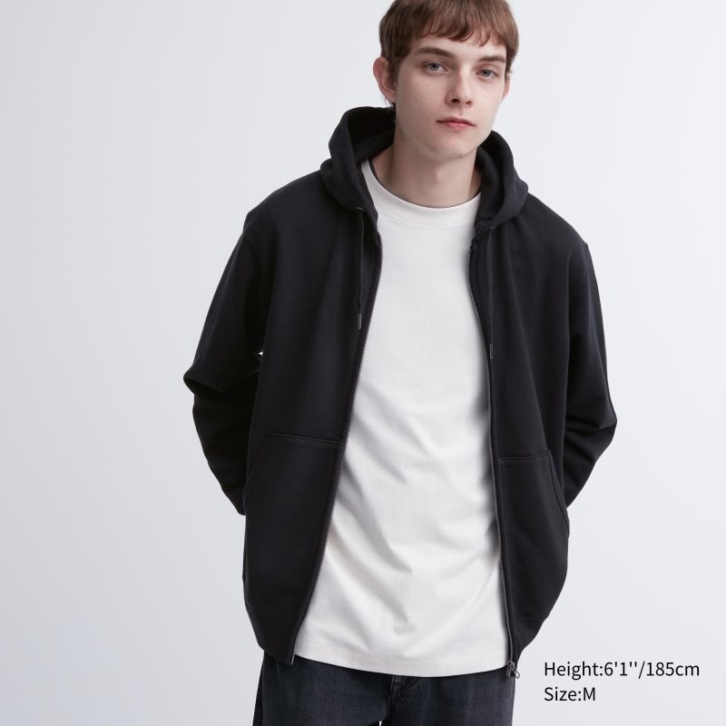Sweat a Capuche Uniqlo Sweat Long-sleeve Full-zip Homme Noir | 6411772
