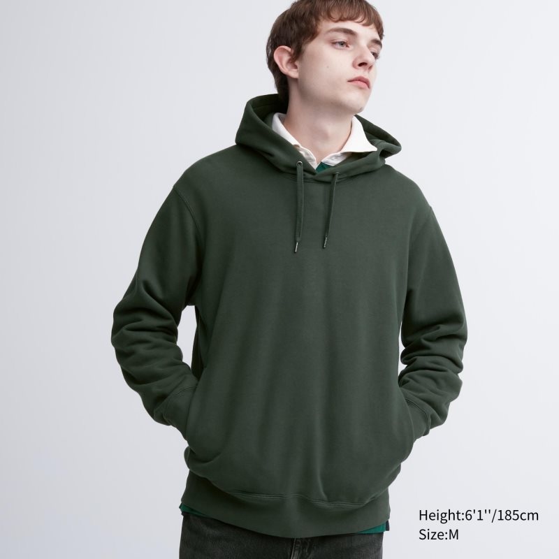 Sweat a Capuche Uniqlo Sweat Pullover Long-sleeve Homme Vert | 9541129