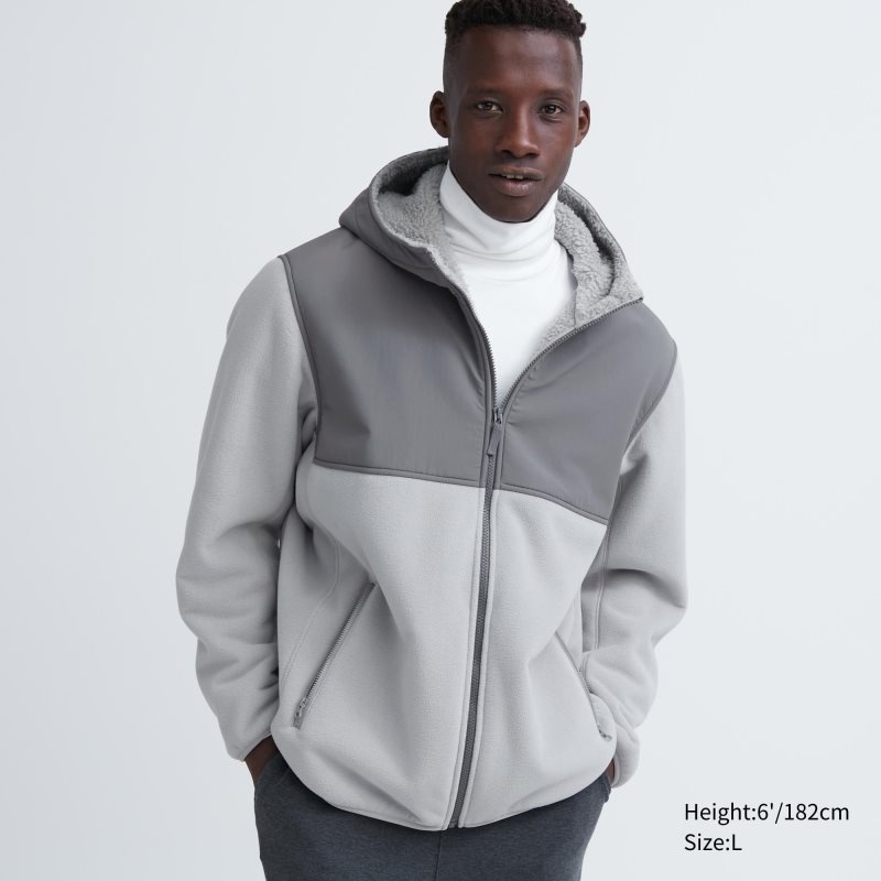 Sweat a Capuche Uniqlo Windproof Outer Fleece Full-zip Homme Grise | 1870919