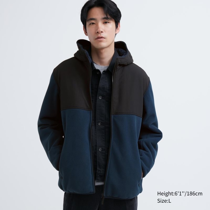 Sweat a Capuche Uniqlo Windproof Outer Fleece Full-zip Homme Bleu | 5037688
