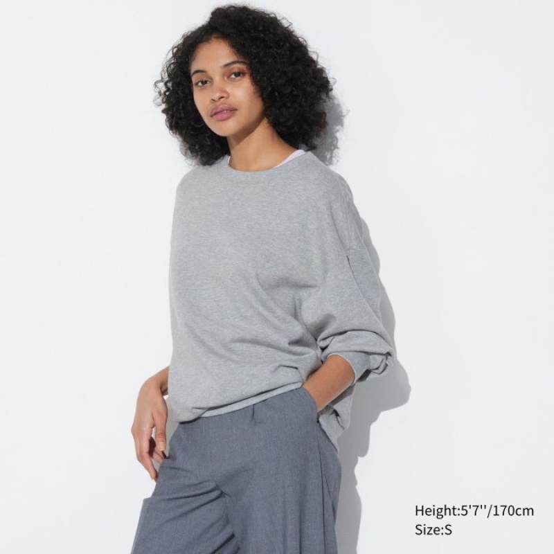 Sweats Uniqlo Crew Neck Long-Sleeve Femme Grise | 4895749