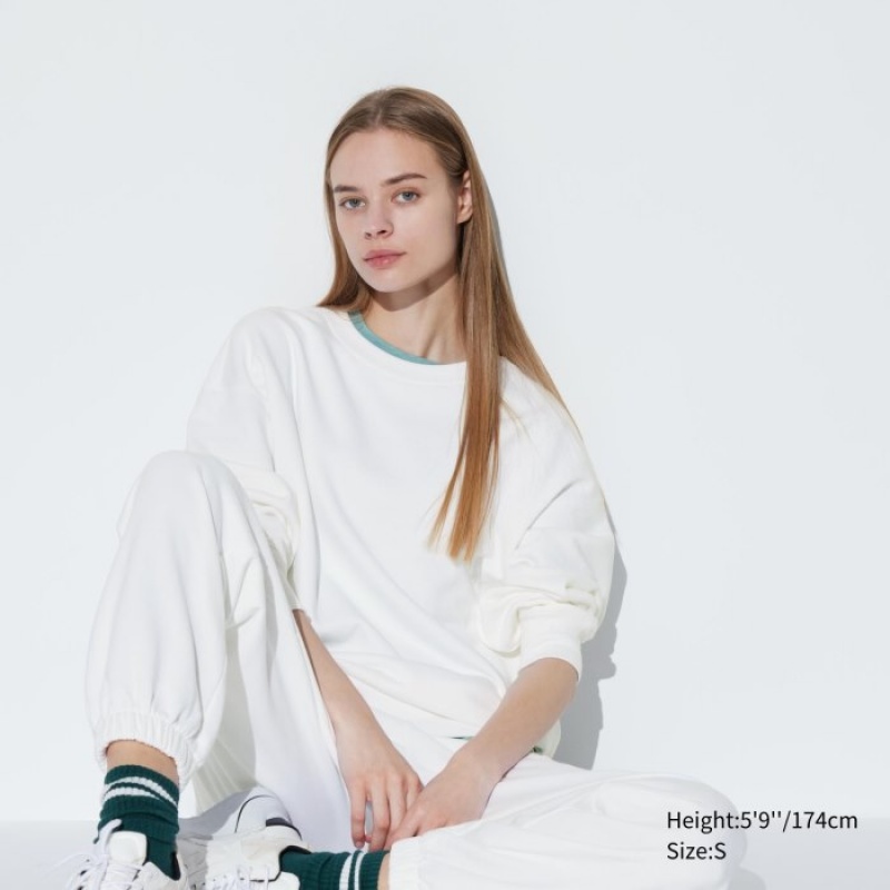 Sweats Uniqlo Crew Neck Long-Sleeve Femme Blanche | 2719785