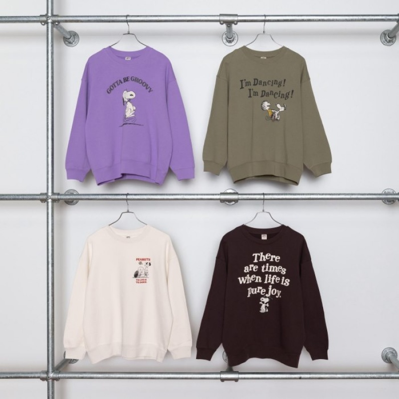 Sweats Uniqlo PEANUTS Dance Time with Snoopy Long-Sleeve Femme Blanche | 6345783