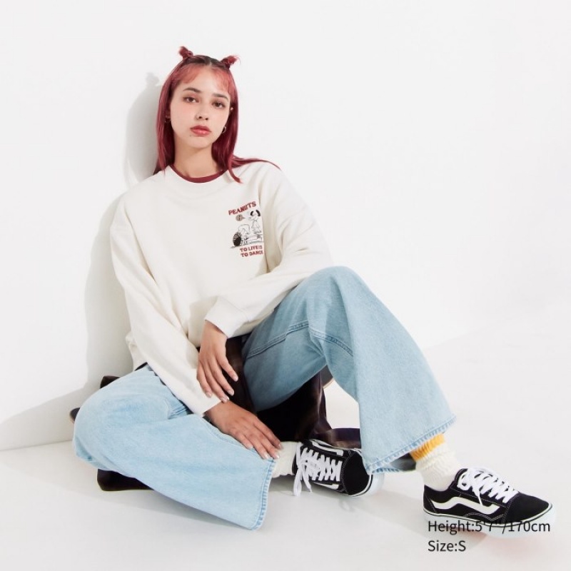 Sweats Uniqlo PEANUTS Dance Time with Snoopy Long-Sleeve Femme Blanche | 6345783