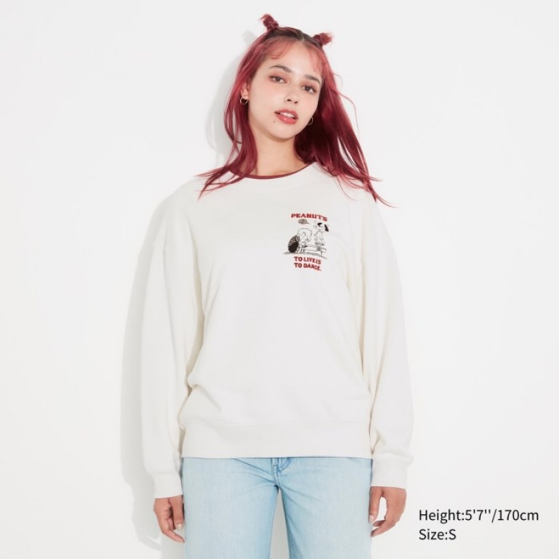 Sweats Uniqlo PEANUTS Dance Time with Snoopy Long-Sleeve Femme Blanche | 6345783