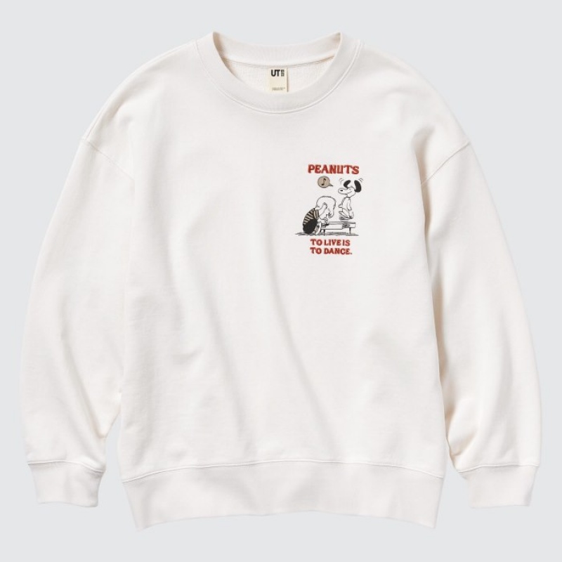 Sweats Uniqlo PEANUTS Dance Time with Snoopy Long-Sleeve Femme Blanche | 6345783