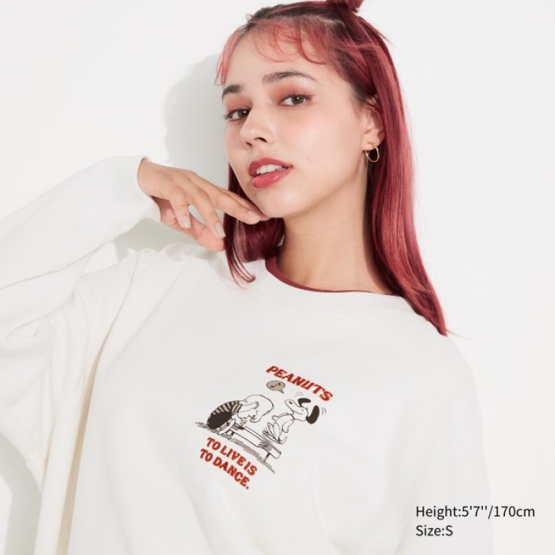 Sweats Uniqlo PEANUTS Dance Time with Snoopy Long-Sleeve Femme Blanche | 6345783