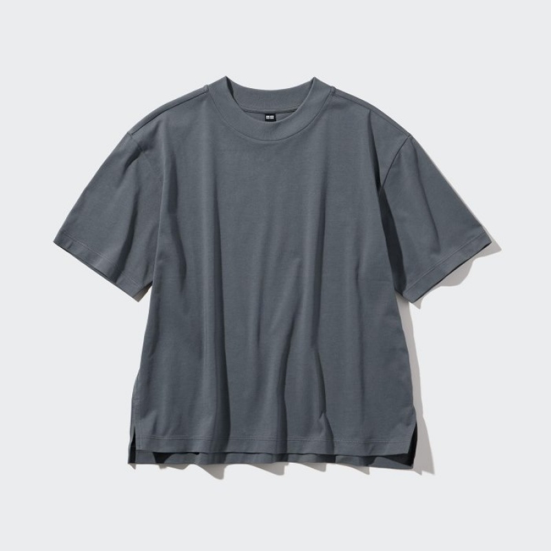 T Shirts Uniqlo AIRism Cotton Short Sleeve Femme Grise | 183111