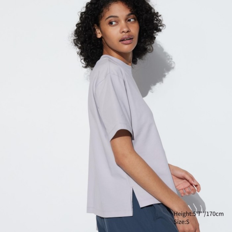 T Shirts Uniqlo AIRism Cotton Short Sleeve Femme Grise | 4426077