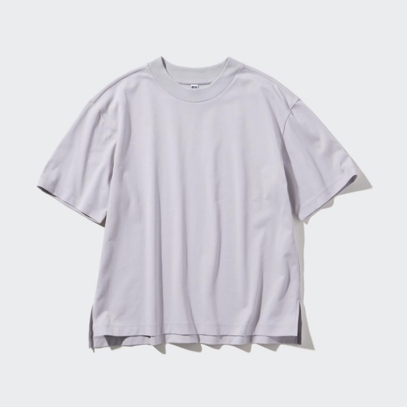 T Shirts Uniqlo AIRism Cotton Short Sleeve Femme Grise | 4426077
