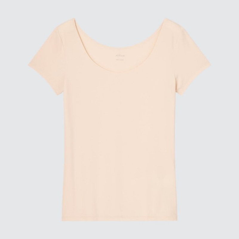 T Shirts Uniqlo AIRism Scoop Neck Short-Sleeve Femme Blanche | 3109142