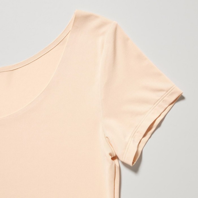 T Shirts Uniqlo AIRism Scoop Neck Short-Sleeve Femme Blanche | 3109142
