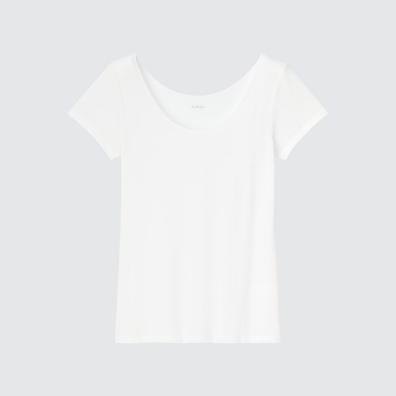 T Shirts Uniqlo AIRism Scoop Neck Short-Sleeve Femme Blanche | 3109142
