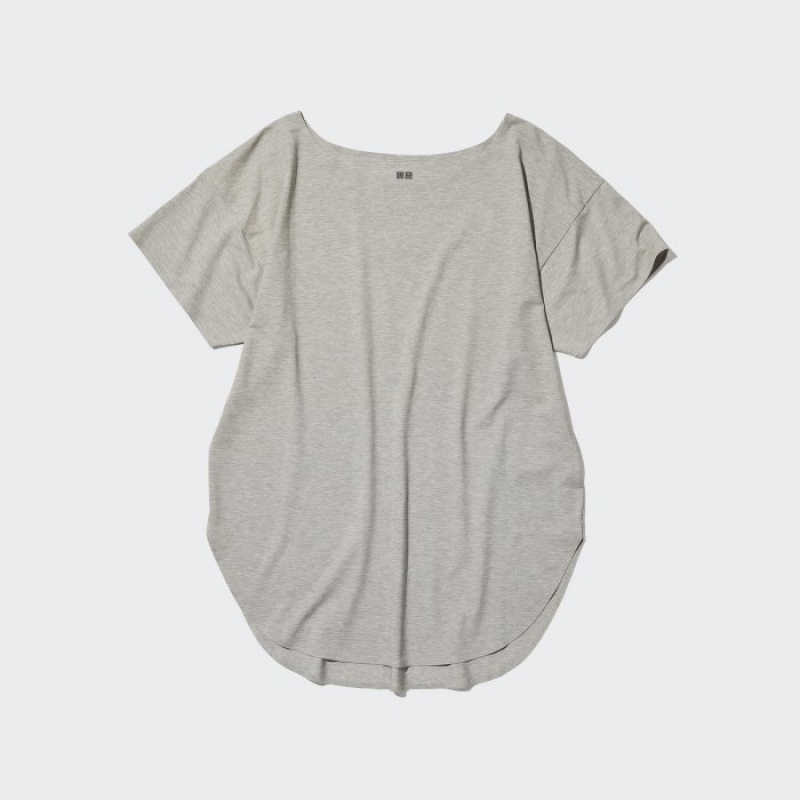 T Shirts Uniqlo AIRism Seamless Boat Neck Short-Sleeve Long Femme Grise | 4231103