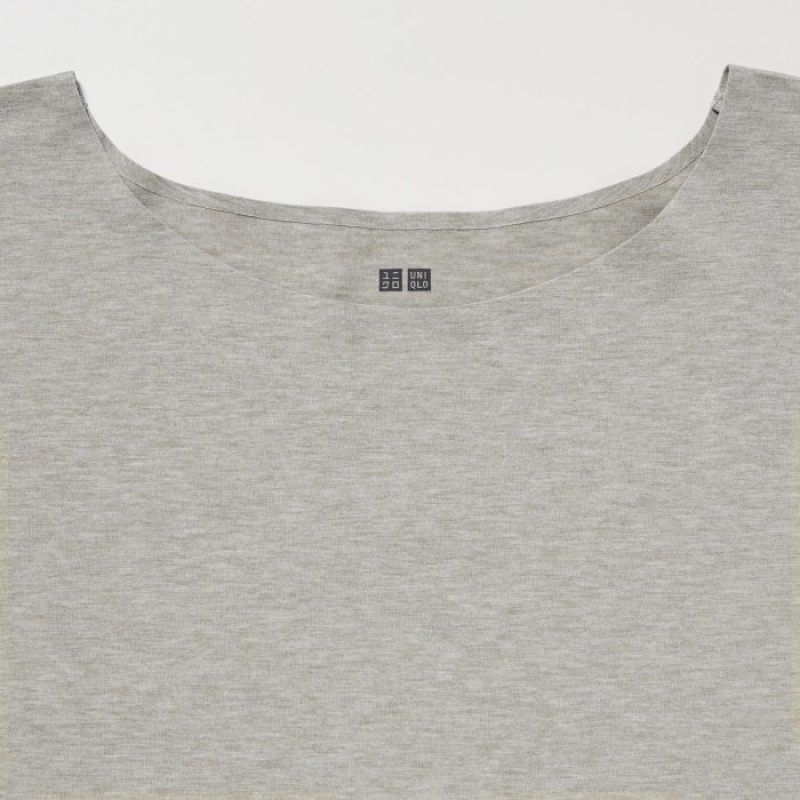 T Shirts Uniqlo AIRism Seamless Boat Neck Short-Sleeve Long Femme Grise | 4231103