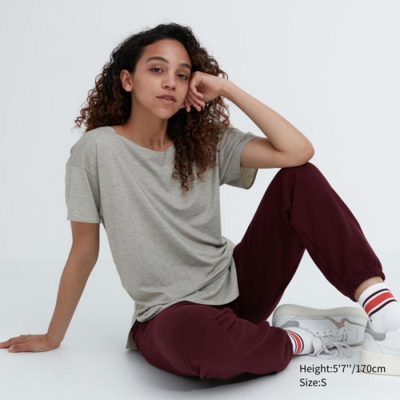 T Shirts Uniqlo AIRism Seamless Boat Neck Short-Sleeve Long Femme Grise | 4231103