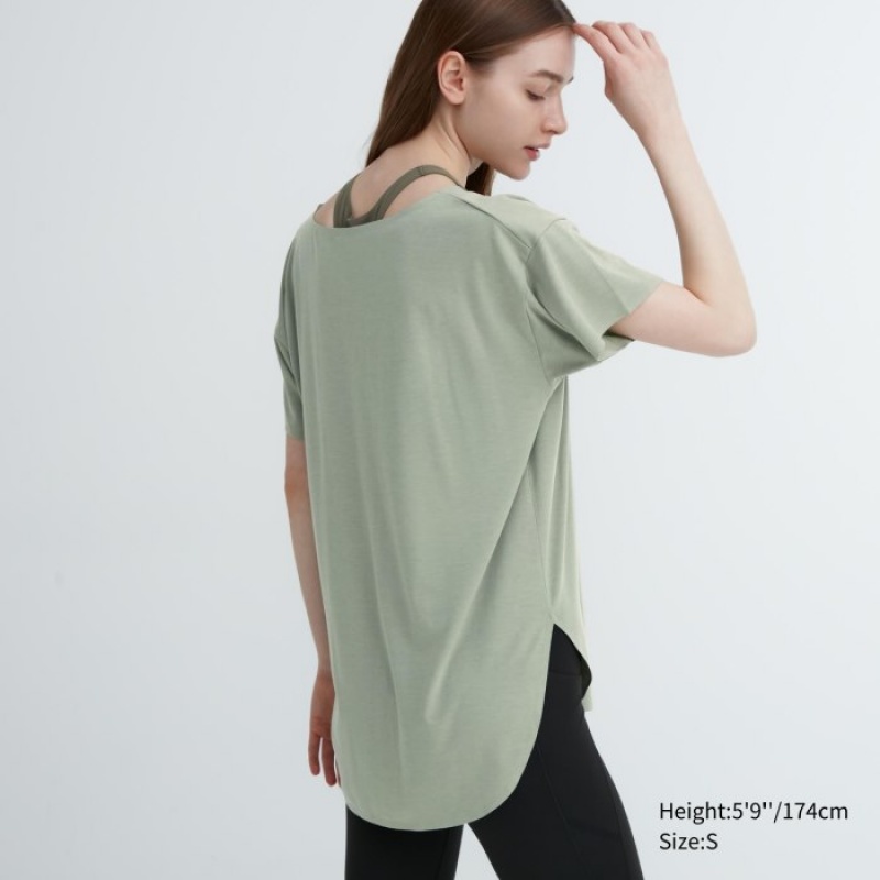 T Shirts Uniqlo AIRism Seamless Boat Neck Short-Sleeve Long Femme Blanche | 9300499
