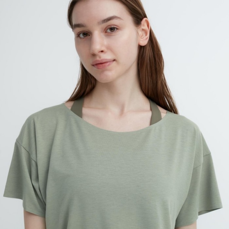 T Shirts Uniqlo AIRism Seamless Boat Neck Short-Sleeve Long Femme Blanche | 9300499