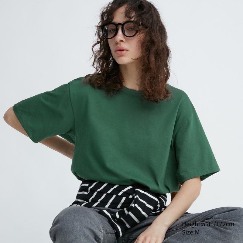 T Shirts Uniqlo Airism Cotton Crew Neck Homme Vert | 9465665
