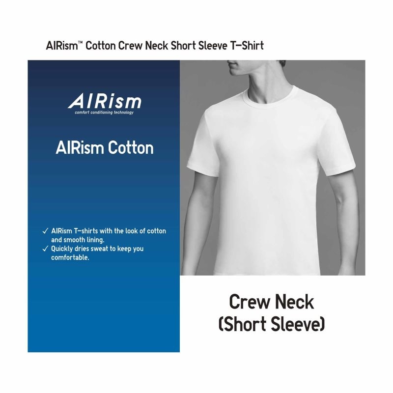 T Shirts Uniqlo Airism Cotton Crew Neck Homme Noir | 6379857
