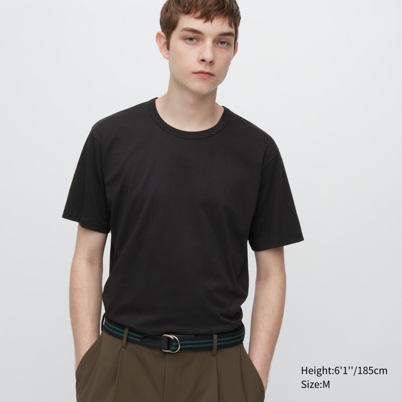 T Shirts Uniqlo Airism Cotton Crew Neck Homme Noir | 6379857