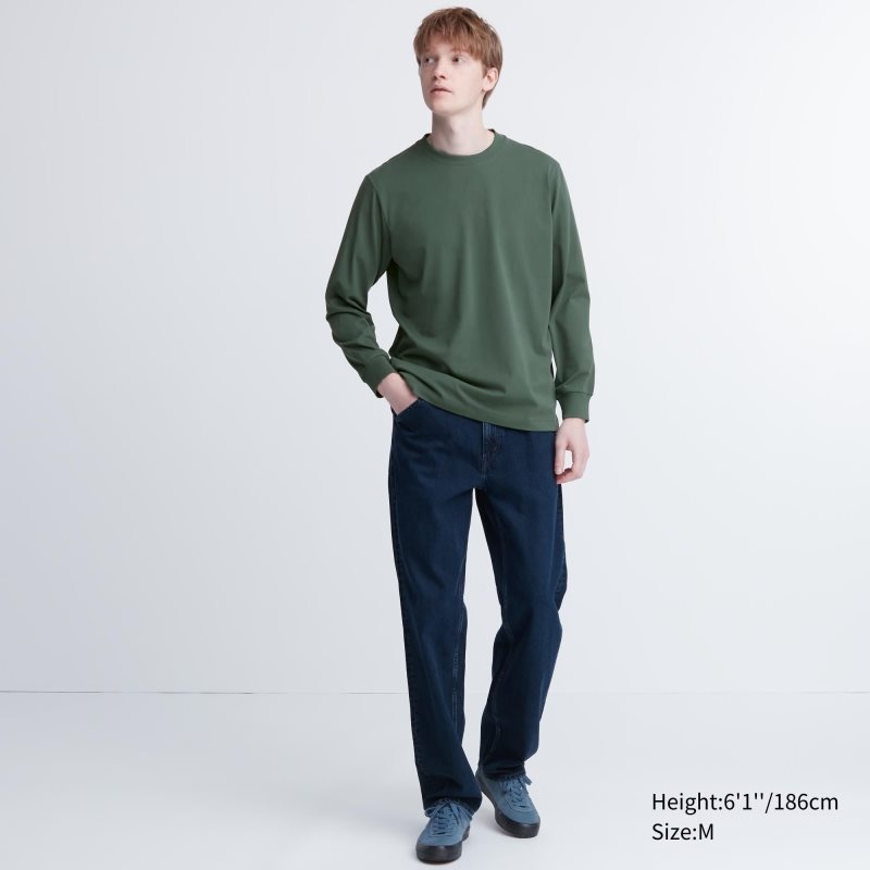 T Shirts Uniqlo Airism Cotton Uv Protection Crew Neck Long-sleeve Homme Vert | 8730197