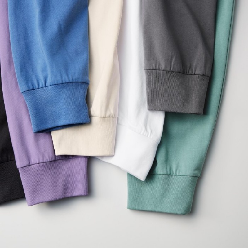 T Shirts Uniqlo Airism Cotton Uv Protection Crew Neck Long-sleeve Femme Grise | 6556359