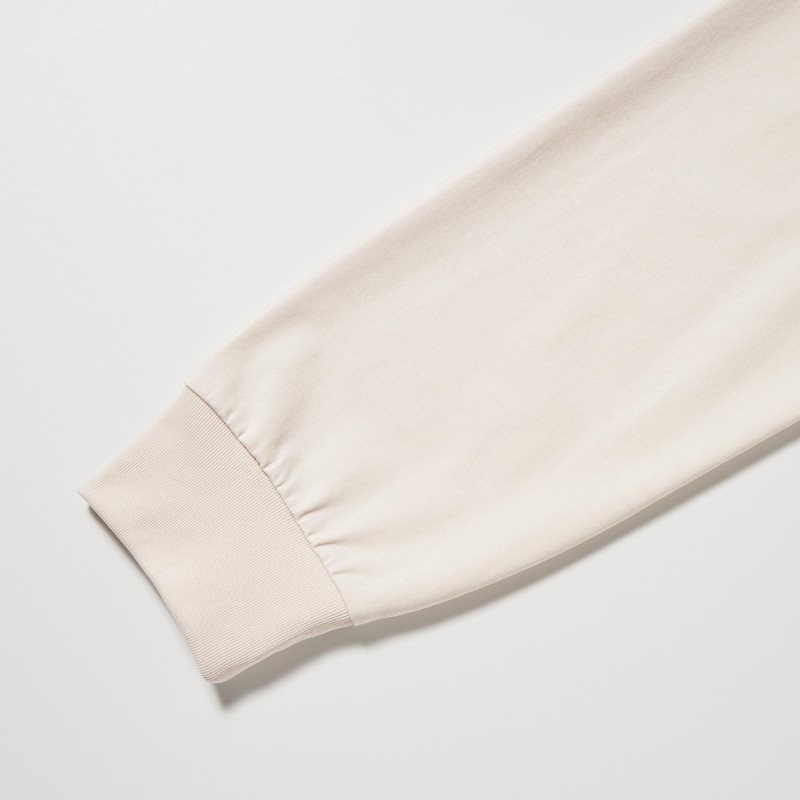 T Shirts Uniqlo Airism Cotton Uv Protection Crew Neck Long-sleeve Homme Beige | 1170637