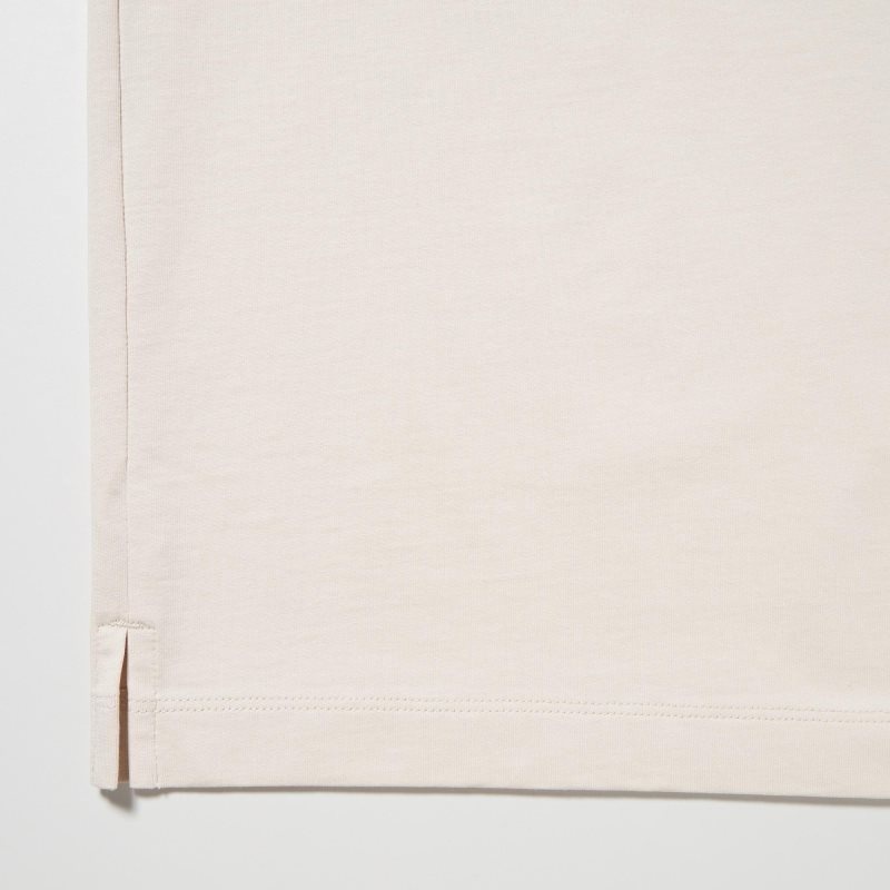 T Shirts Uniqlo Airism Cotton Uv Protection Crew Neck Long-sleeve Homme Beige | 1170637