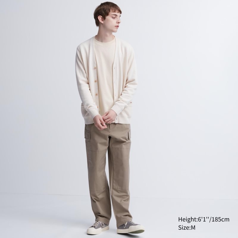 T Shirts Uniqlo Airism Cotton Uv Protection Crew Neck Long-sleeve Homme Beige | 1170637