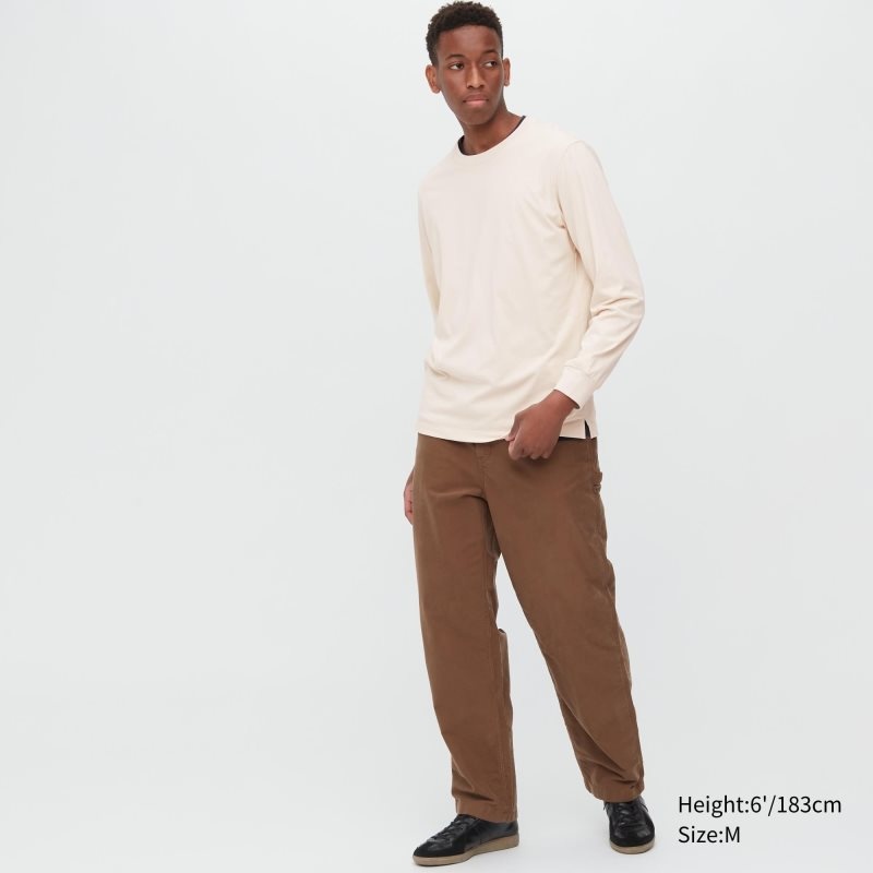 T Shirts Uniqlo Airism Cotton Uv Protection Crew Neck Homme Beige | 2834381