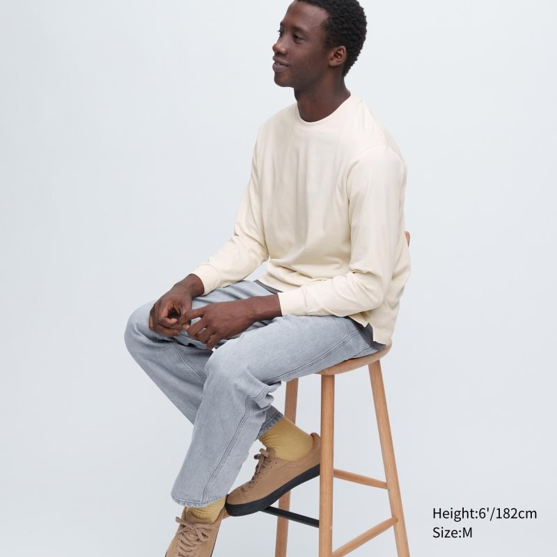 T Shirts Uniqlo Airism Cotton Uv Protection Crew Neck Homme Beige | 2834381