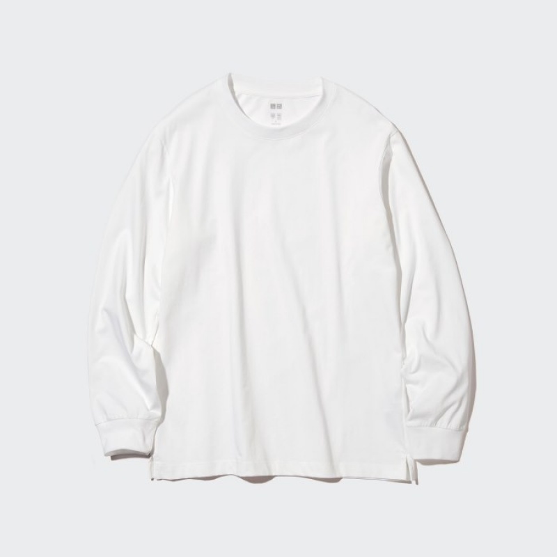 T Shirts Uniqlo Airism Cotton Uv Protection Crew Neck Long-sleeve Femme Blanche | 7551162