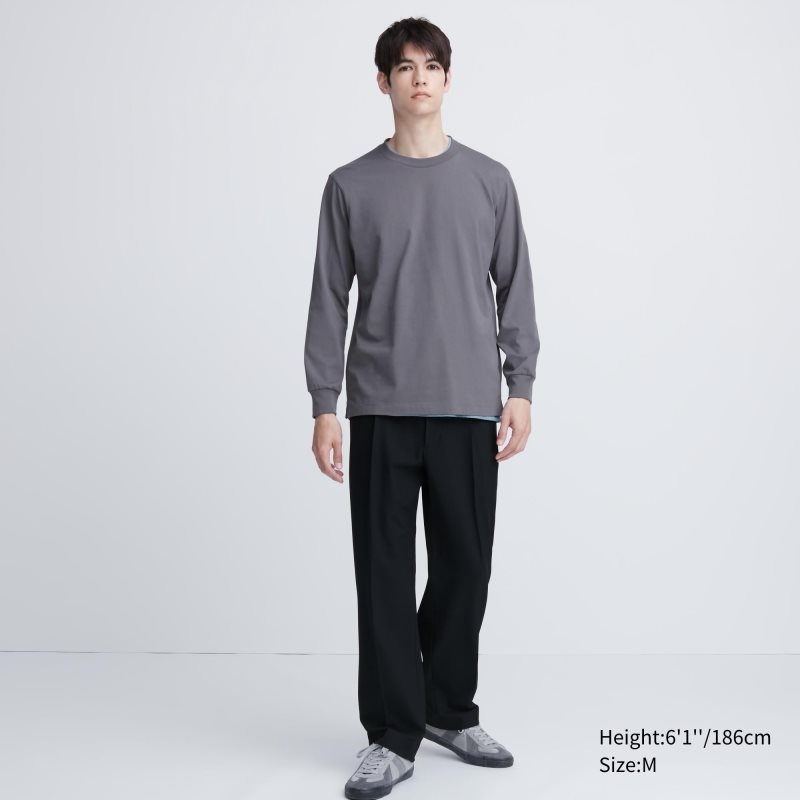T Shirts Uniqlo Airism Cotton Uv Protection Crew Neck Homme Grise | 3119523