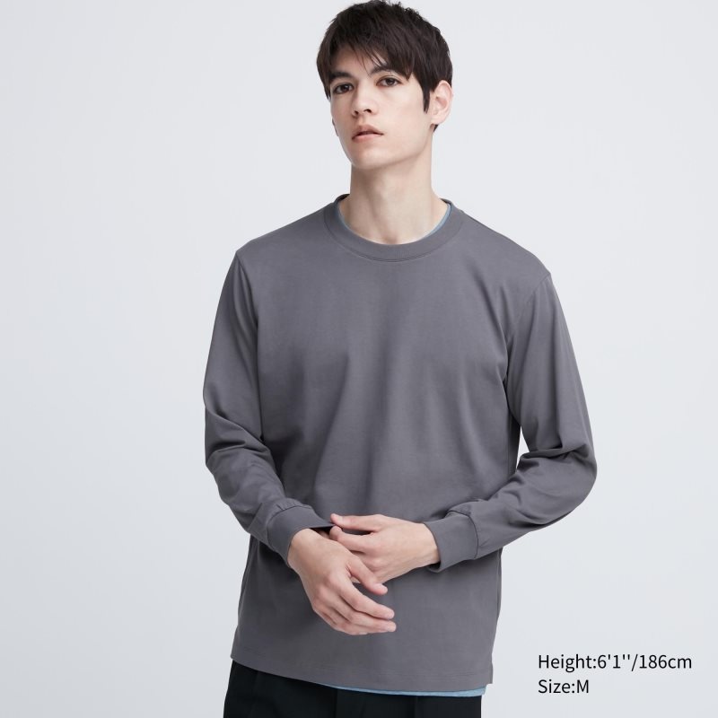 T Shirts Uniqlo Airism Cotton Uv Protection Crew Neck Homme Grise | 3119523