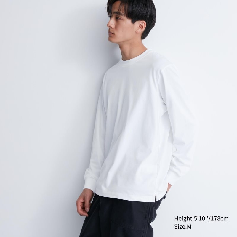 T Shirts Uniqlo Airism Cotton Uv Protection Crew Neck Homme Blanche | 856374