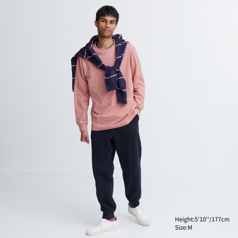 T Shirts Uniqlo Airism Cotton Uv Protection Crew Neck Long-sleeve Homme Rose | 4056932